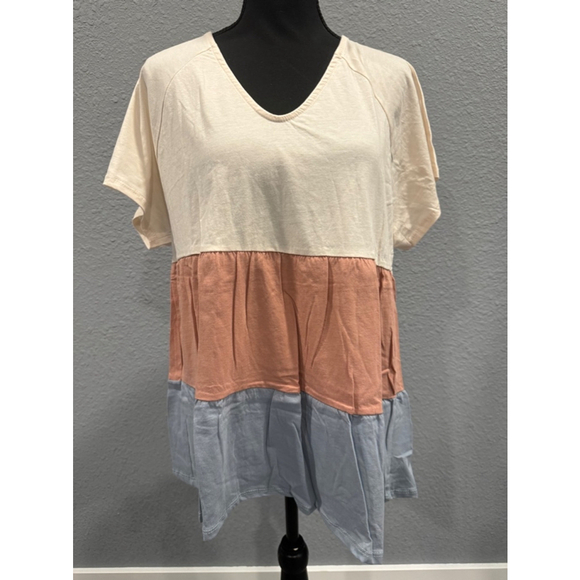 Cotton Bleu Tops - Cotton Bleu Color Block Tiered V-Neck Top, Sz Small NWOT